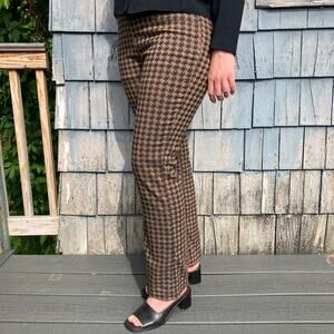 Vintage 90s brown houndstooth high rise pants preppy office siren light academia